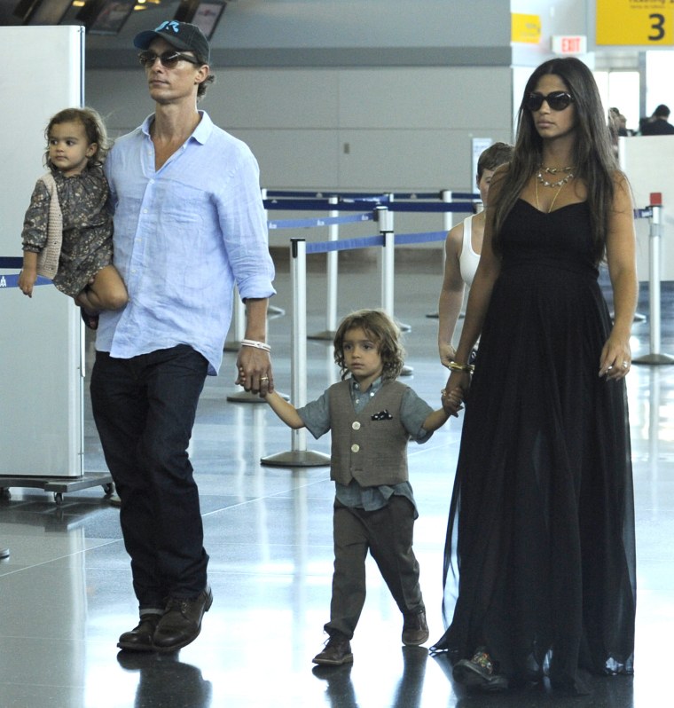 Matthew McConaughey with Camila Alves and kids at JFK Airport in NYC